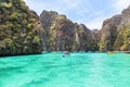 View of Pileh bay is blue lagoon with limestone rock popular bay at phi phi island Krabi,Thailand.