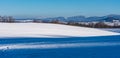 View from Pisecny vrch hill aboe Javornik town in Czech republic during freezing winter day Royalty Free Stock Photo