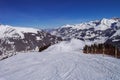 View from the piste into the Adelboden valley. Switzerland, Europe