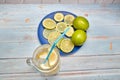 View of a pitcher of lemonade with ice Royalty Free Stock Photo