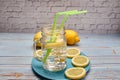 View of a pitcher of lemonade with ice Royalty Free Stock Photo