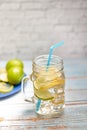 View of a pitcher of lemonade with ice Royalty Free Stock Photo