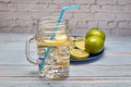 View of a pitcher of lemonade with ice Royalty Free Stock Photo