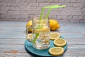 View of a pitcher of lemonade with ice Royalty Free Stock Photo