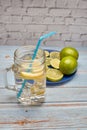 View of a pitcher of lemonade with ice Royalty Free Stock Photo