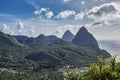 View of the Pitons in the Caribbean Sea at Soufriere, St. Lucia, Lesser Antilles Royalty Free Stock Photo
