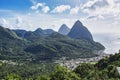 View of the Pitons in the Caribbean Sea at Soufriere, St. Lucia, Lesser Antilles Royalty Free Stock Photo