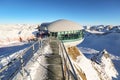 View from Pitztal glacier into the high alpine mountain landscape with cable car station and ski slope in winter with lots of snow Royalty Free Stock Photo