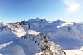 View from Pitztal glacier into the high alpine mountain landscape with Wildspitze summit in winter with lots of snow and ice, Royalty Free Stock Photo