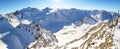 View from Pitztal glacier into the high alpine mountain landscape with Wildspitze summit in winter with lots of snow and ice, Royalty Free Stock Photo