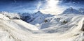 View of Piz Bernina Alps mountains in Switzerland.