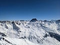 View of the Piz Kesch from the Gletersch Ducan. ski mountaineering. winter sports.