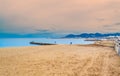 View of Plage MacÃÂ© beach at sunset Cannes French Riviera