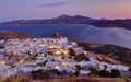 View of Plaka village at sunset, Milos, Greece