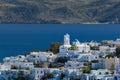 View of Plaka village with traditional Greek church. Milos island, Greece Royalty Free Stock Photo