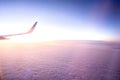 View from the plane on a beautiful orange  sunset Royalty Free Stock Photo