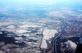 View from plane illuminator on winter city edge