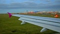 View of plane landing on runaway