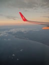 View from the plane window to the coast of the african continent