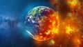 View of planet earth burning in space red and blue Royalty Free Stock Photo