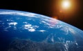 View of planet Earth close up with atmosphere during a sunrise 3D rendering elements of this image furnished by NASA Royalty Free Stock Photo