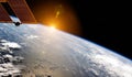 View of planet Earth from a space station window during a sunrise 3D rendering elements of this image furnished by NASA Royalty Free Stock Photo