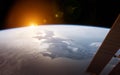 View of planet Earth from a space station window during a sunrise 3D rendering elements of this image furnished by NASA Royalty Free Stock Photo