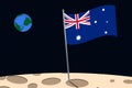 View of planet Earth from the surface of the Moon with the Australia flag and holes on the ground