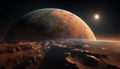 View of the planet Mars from an alien planet. 3D rendering Royalty Free Stock Photo