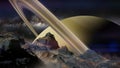 A view of planet Saturn and the rings, as seen from one of its moons Royalty Free Stock Photo