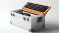 A view of a plastic energy storage box with solar panel Innovative plastic energy storage box with solar panel for efficient Royalty Free Stock Photo