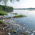 Plastic pollution in water with waste Royalty Free Stock Photo