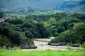 View on Playa de Poo during low tide near Llanes, Green coast of Asturias, North Spain with sandy beaches, cliffs, hidden caves,