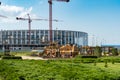 Nizhny Novgorod, Russia, July 6, 2023. View of the football stadium and children\'s playground.