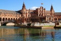 View of Plaza de Espana with pavilion, water canal and bridges across it in Seville, Spain Royalty Free Stock Photo