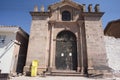 View of the Plaza Mayor de Maras with facade of church Cuzco Peru