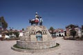 View of the Plaza Mayor de Maras.with sculpture cuzco peru