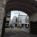 View of a plaza from the tunnel