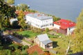 View of Ples town, Russia, and the Volga river. Autumn nature.