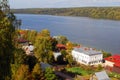 View of Ples town, Russia, and the Volga river. Autumn nature.
