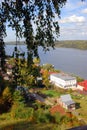 View of Ples town, Russia, and the Volga river. Autumn nature.