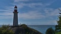 View of Point Atkinson Lighthouse on the shore of Lighthouse Park in West Vancouver, Canada with Pacific Ocean. Royalty Free Stock Photo