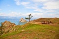 View point on Cape Burhan or Shamanka Rock in summer day. Lake Baikal, Olkhon Island Royalty Free Stock Photo