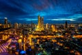 View point from hotel rooftop from Bangkok city with bar and twin tower background