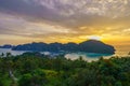 View point of Phi Phi Island at sunset time, Krabi Province, Thailand. Travel vacation background Royalty Free Stock Photo