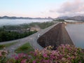 View point of Ratchaprapa Dam Cheow Lan lake or little guilin of Thailand on misty morning Royalty Free Stock Photo