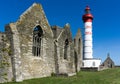 View of the Point Saint Mathieu lighthouse and abbey and chapel on the coast of Brittany in France Royalty Free Stock Photo