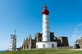 View of the Point Saint Mathieu lighthouses and abbey on the coast of Brittany in France Royalty Free Stock Photo