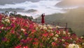 View point of the sea of mist and flower garden in Mae Sot District, Tak Province, Thailand