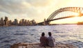 View point of Sydney harbour with city and bridge in sunset time Royalty Free Stock Photo